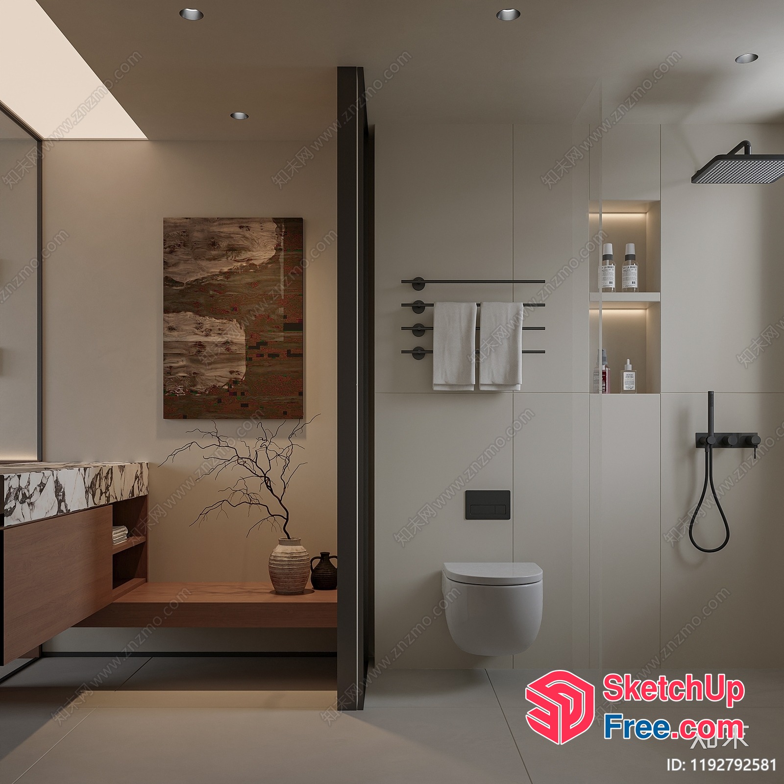 Modern Bathroom Interior With Sleek Fixtures And Neutral Color Scheme 3D SketchUp File