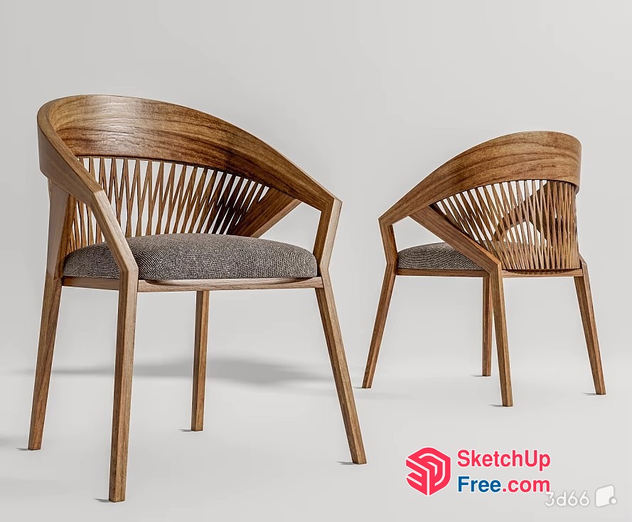 Elegant Wood Chair With Spindle Backrest And Cushioned Seat 3D SketchUp File