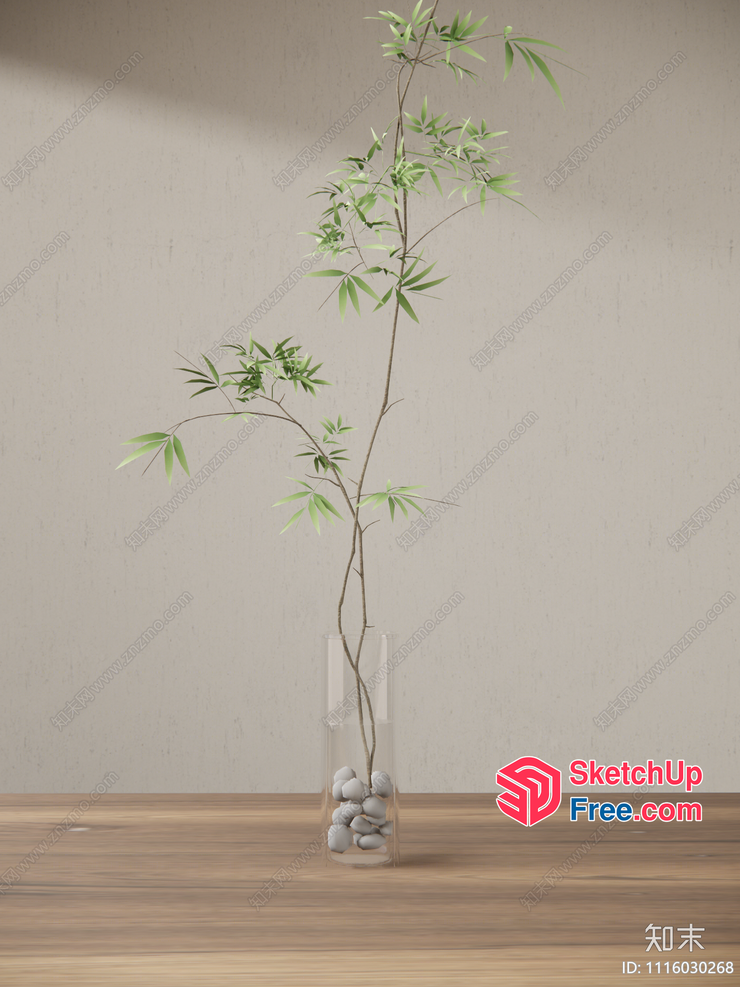 A Single Bamboo Plant In A Glass Vase 3D SketchUp File