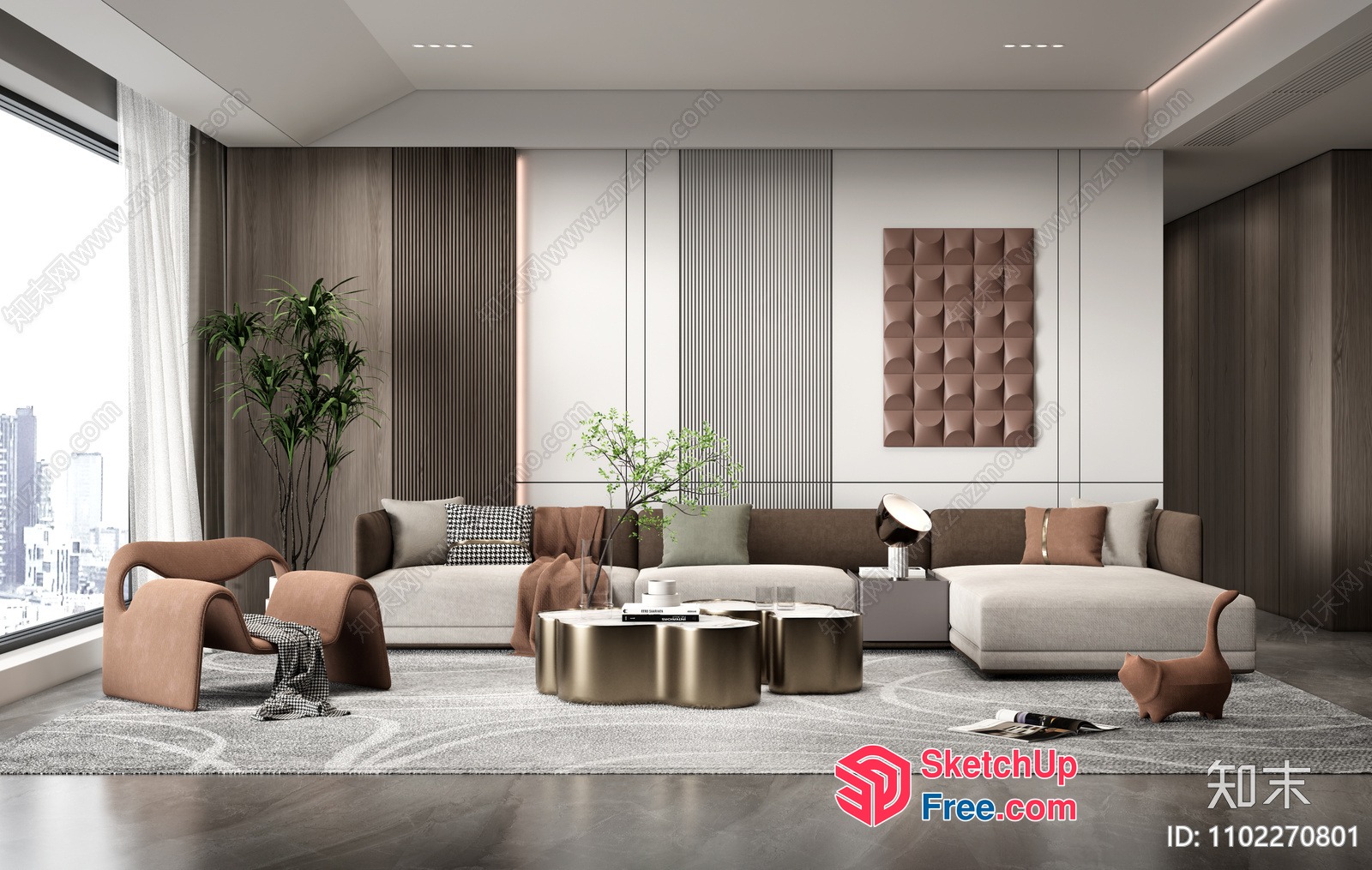 Modern Minimalist Living Room With City View 3D SketchUp File