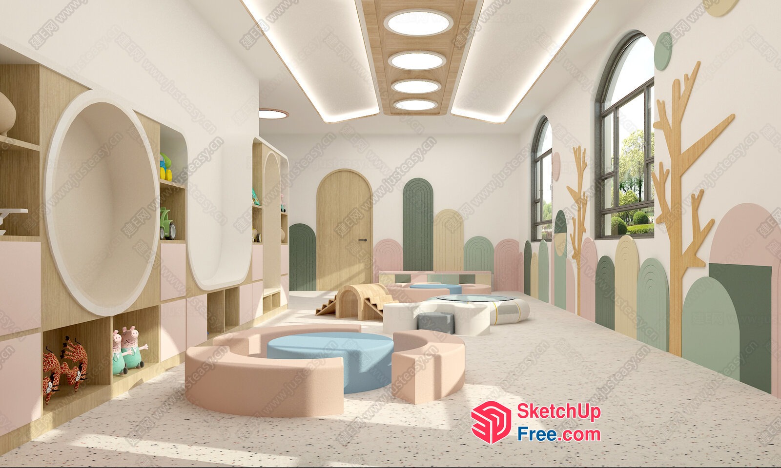 Pastel Colorful Playroom With Modern Furniture And Natural Light 3D SketchUp File
