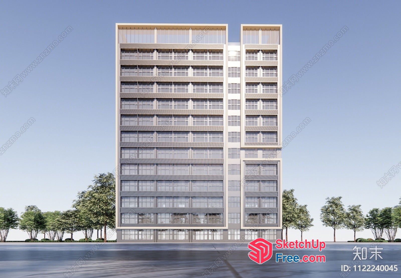 High-Rise Apartment Building With Modern Architecture 3D SketchUp File