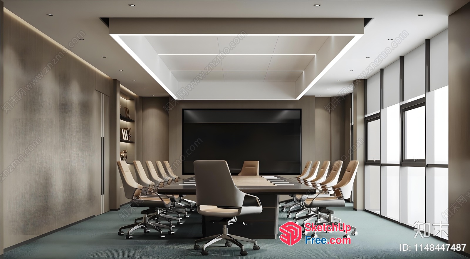 Conference Room Interior With Modern Furniture And Large Screen 3D SketchUp File