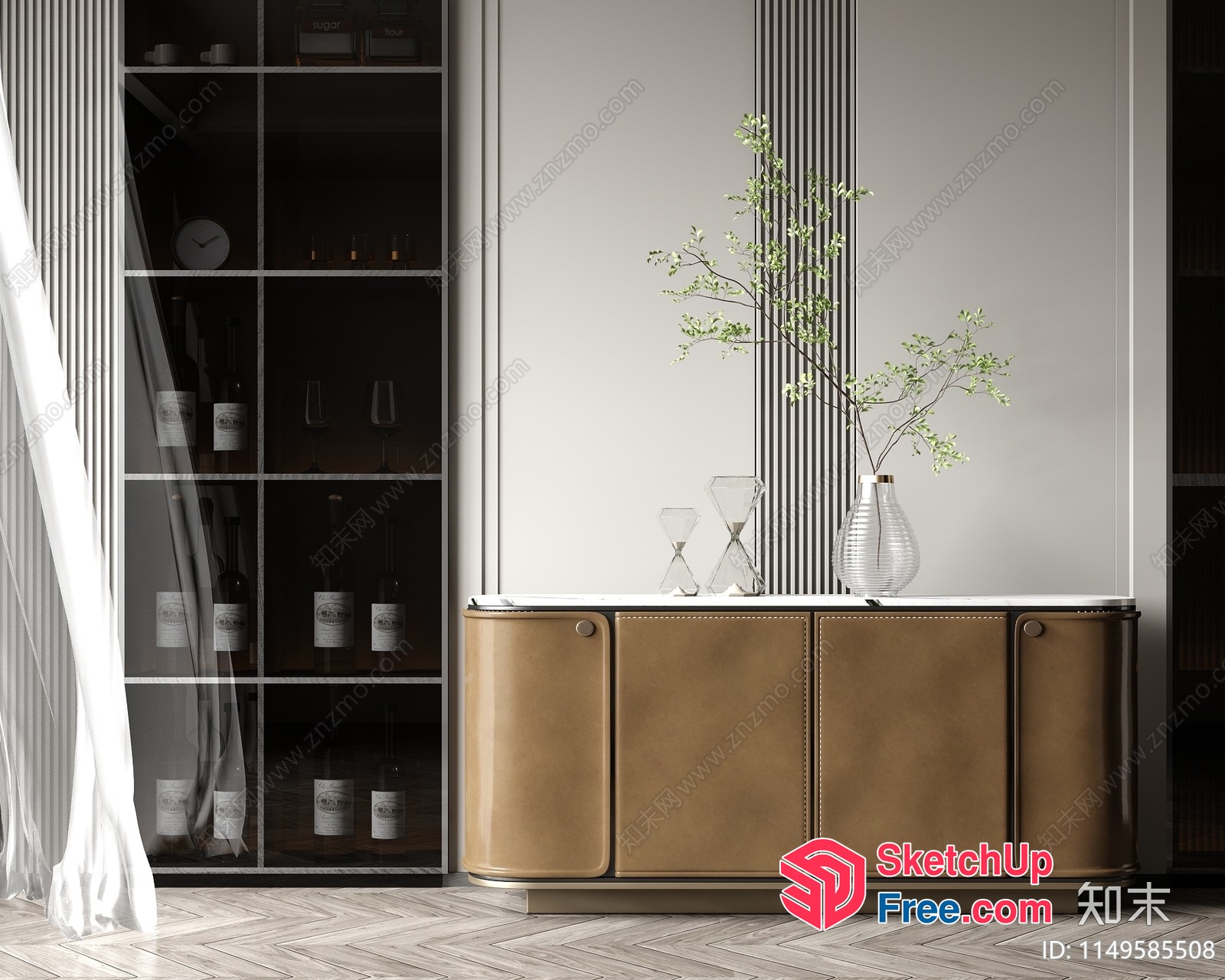 Modern Luxury Living Room With Wine Cabinet And Decorative Shelf 3D SketchUp File