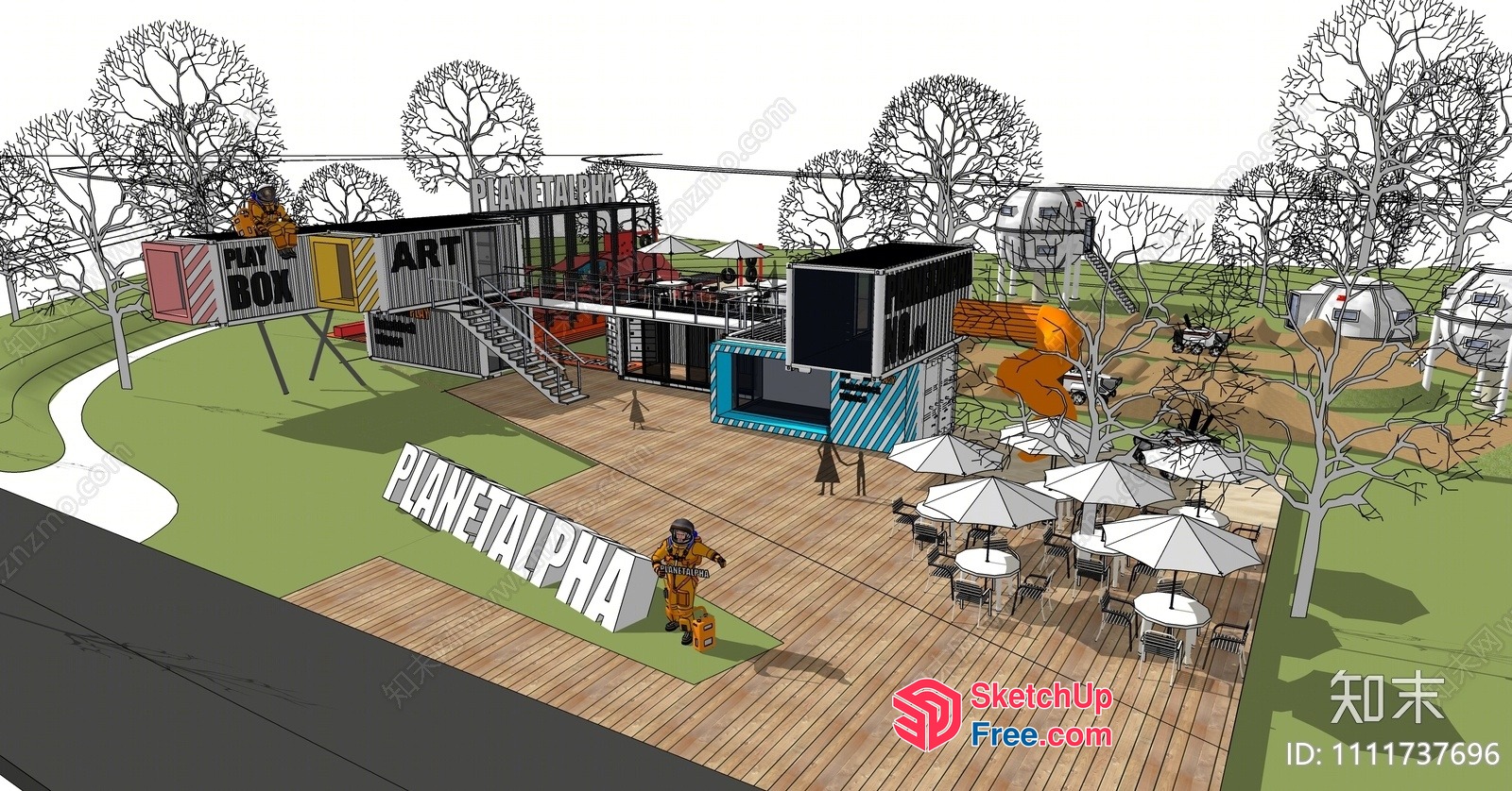 Exterior Decor Of A Modern Industrial Park 3D SketchUp File