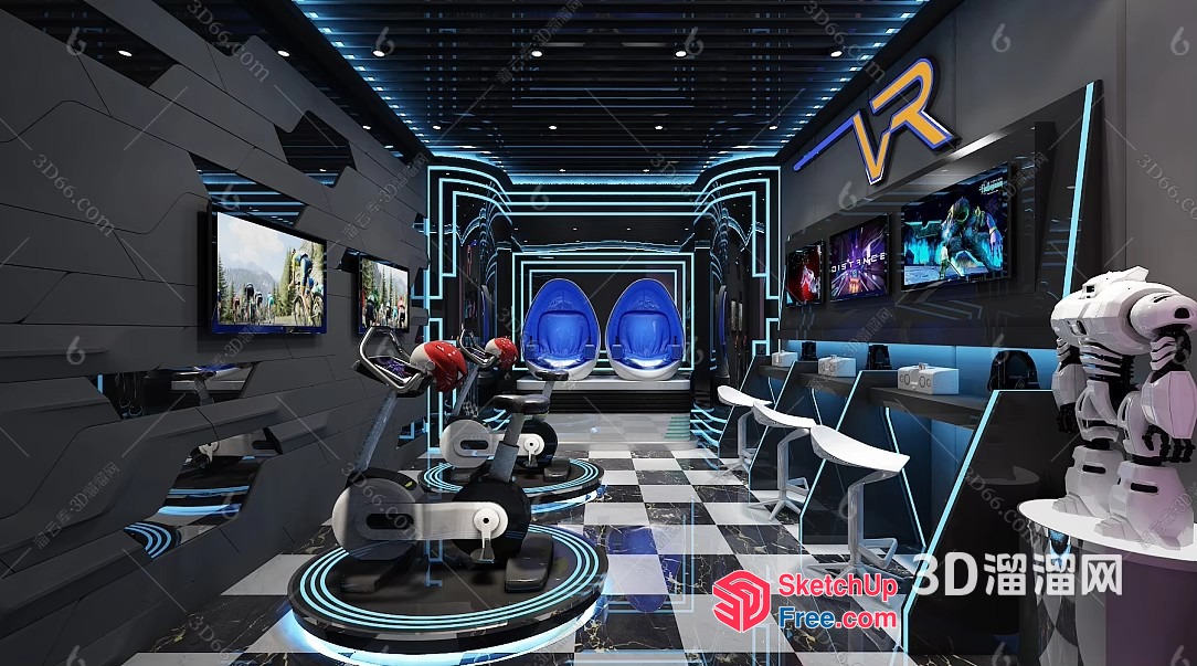 Futuristic Gaming Room With Vr Equipment And Decor 3D SketchUp File