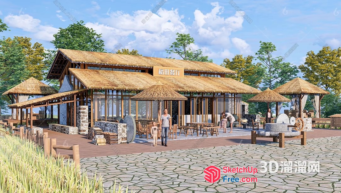 Exterior Decor Of A Traditional Asian-Inspired Villa 3D SketchUp File