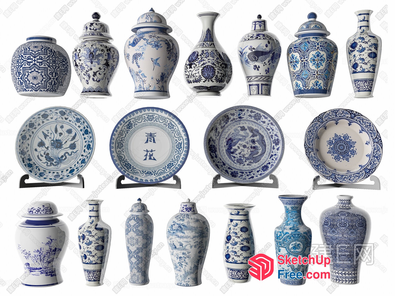 Decorative Blue And White Porcelain Vases 3D SketchUp File