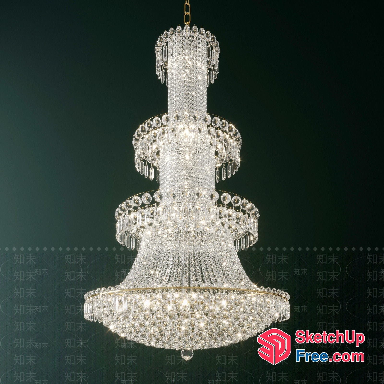 Elegant Crystal Chandelier With Multiple Layers 3D SketchUp File