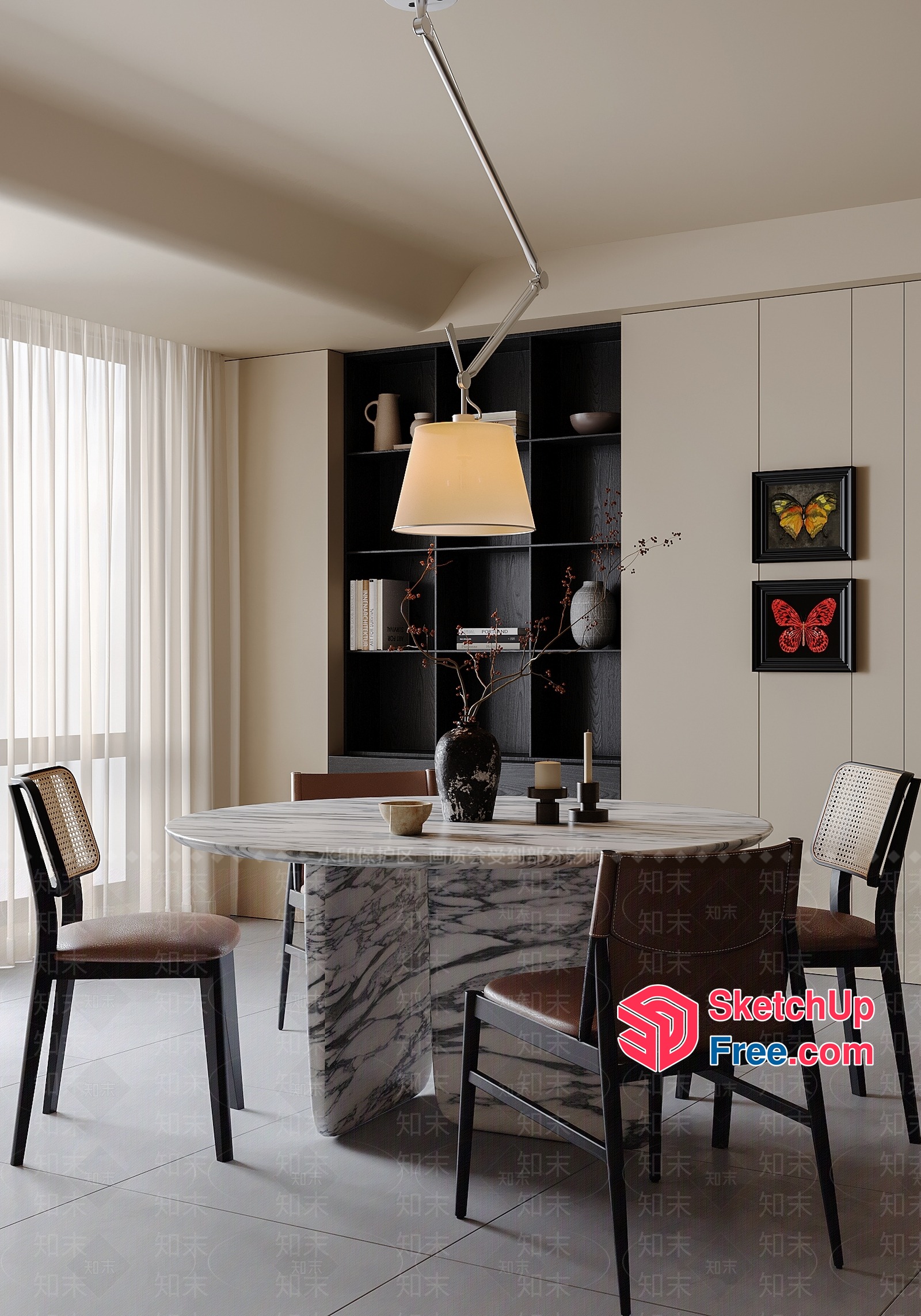 Elegant Dining Room With Modern Furniture And Natural Elements 3D SketchUp File