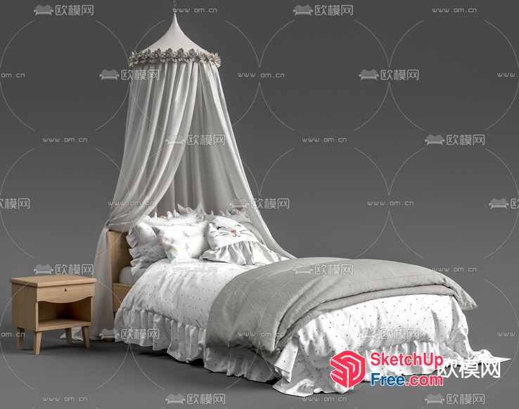Elegant Canopy Bed With White Linens And Ruffled Skirt 3D SketchUp File