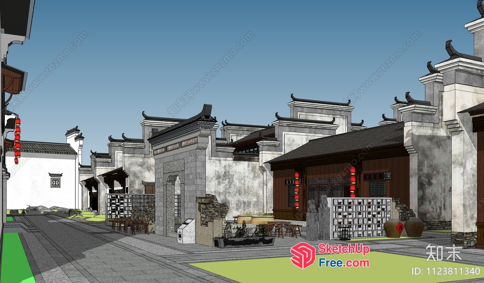Traditional Chinese Village Street Scene 3D SketchUp File