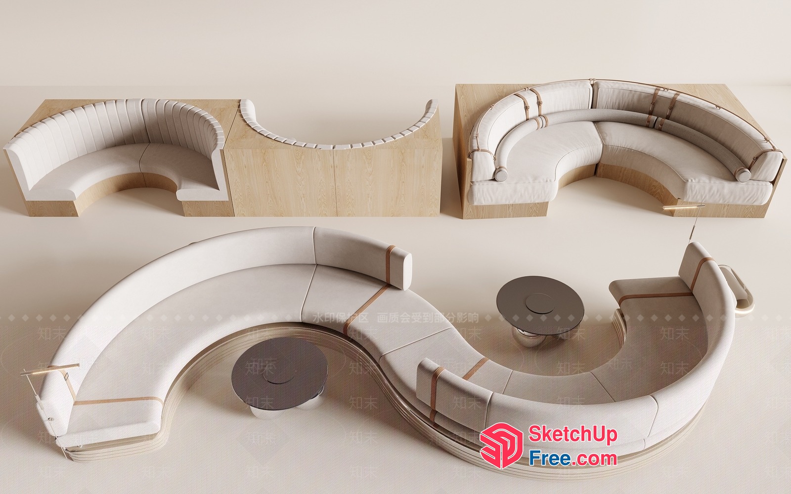 Curved Sofa Set With Light Wood Accents 3D SketchUp File