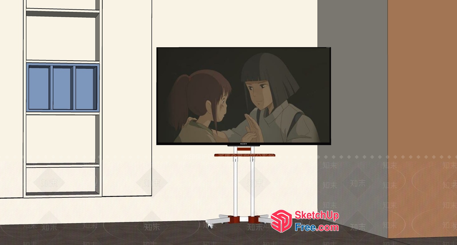 Two Girls Watching Tv In A Minimalist Room 3D SketchUp File