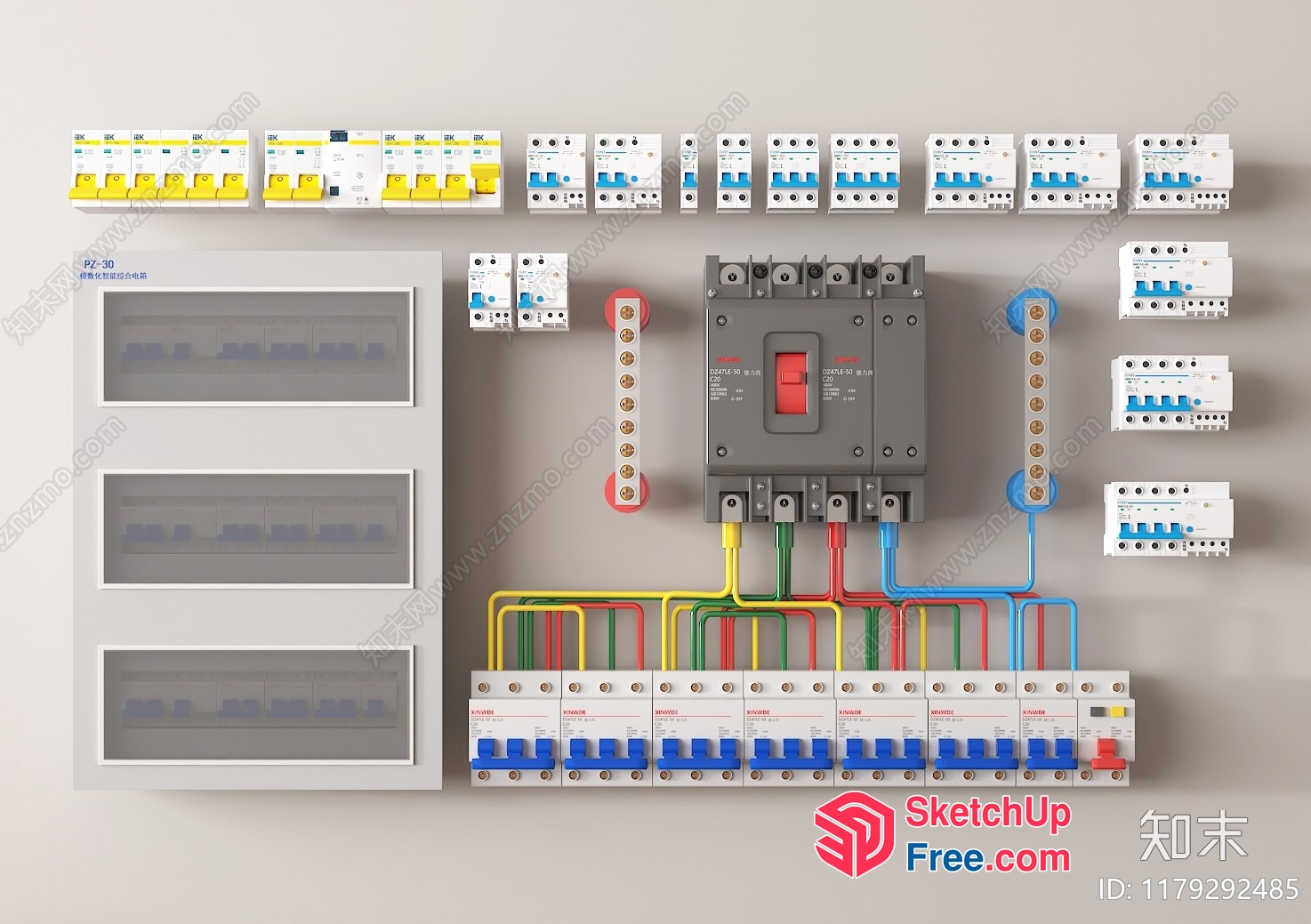 Electrical Panel Board With Fuses And Circuit Breakers 3D SketchUp File