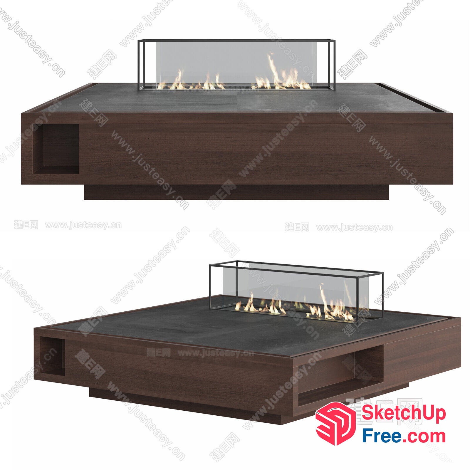 Modern Fireplace With Glass And Wood Decor 3D SketchUp File
