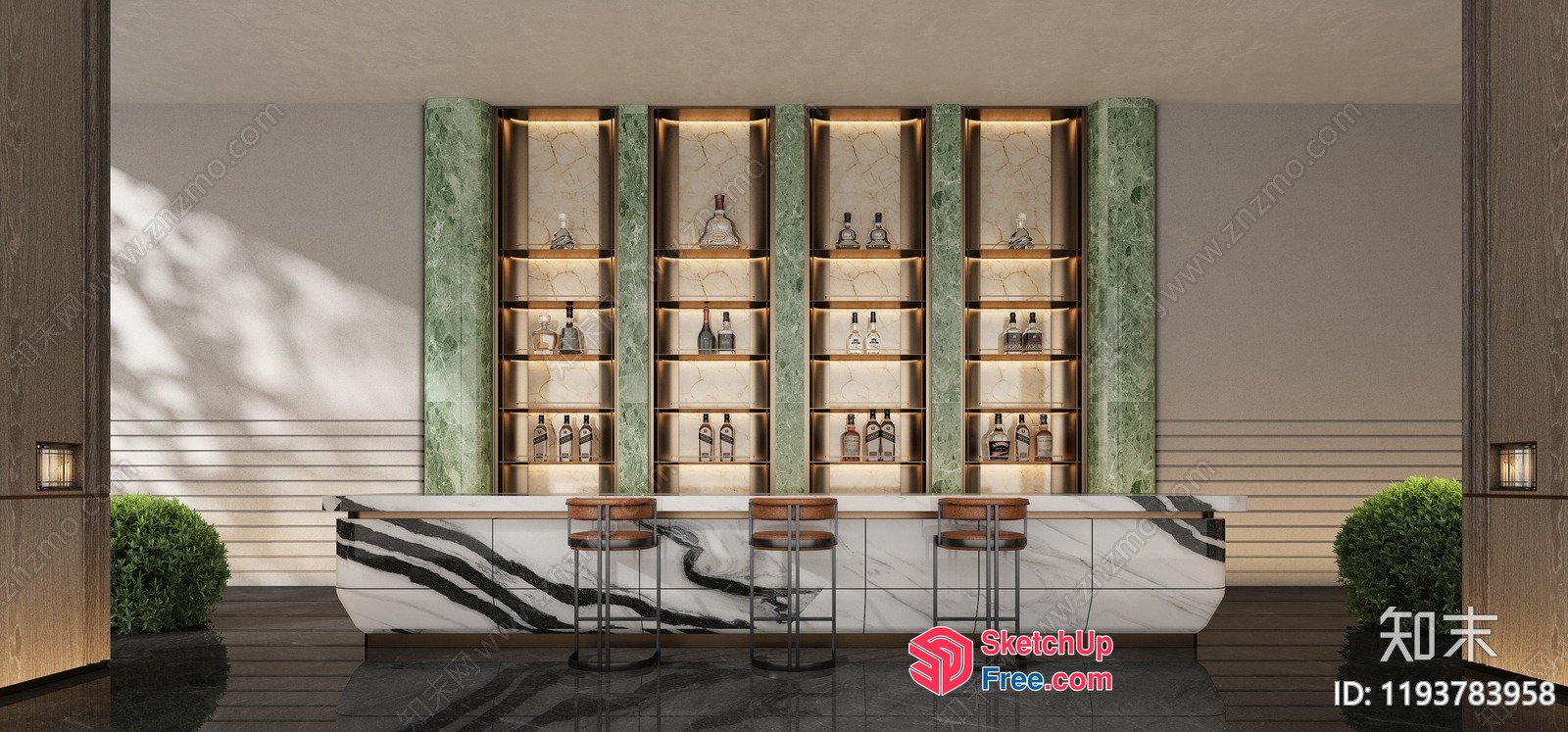 Modern Bar Interior With Elegant Shelves 3D SketchUp File