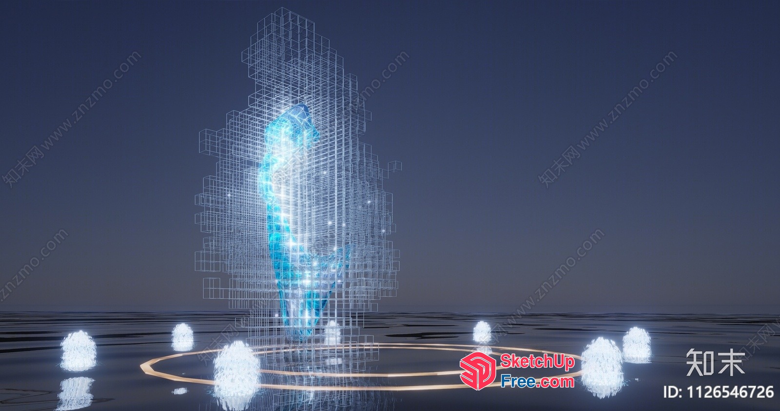 Futuristic Architectural Structure With Glowing Elements 3D SketchUp File