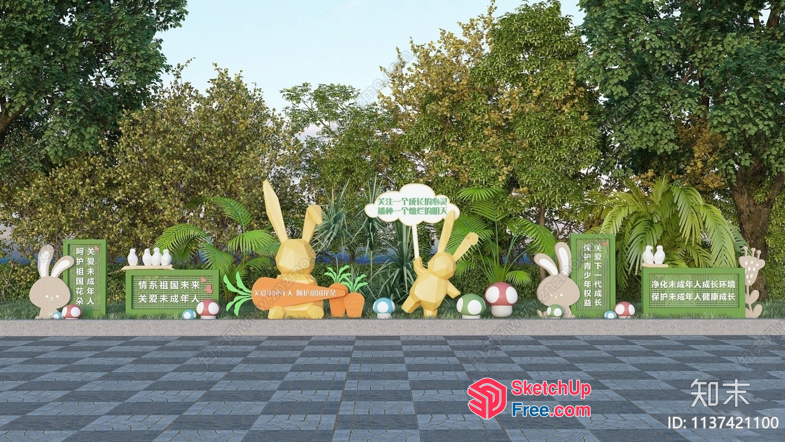 Cartoon Bunny Decorations In A Park Setting 3D SketchUp File