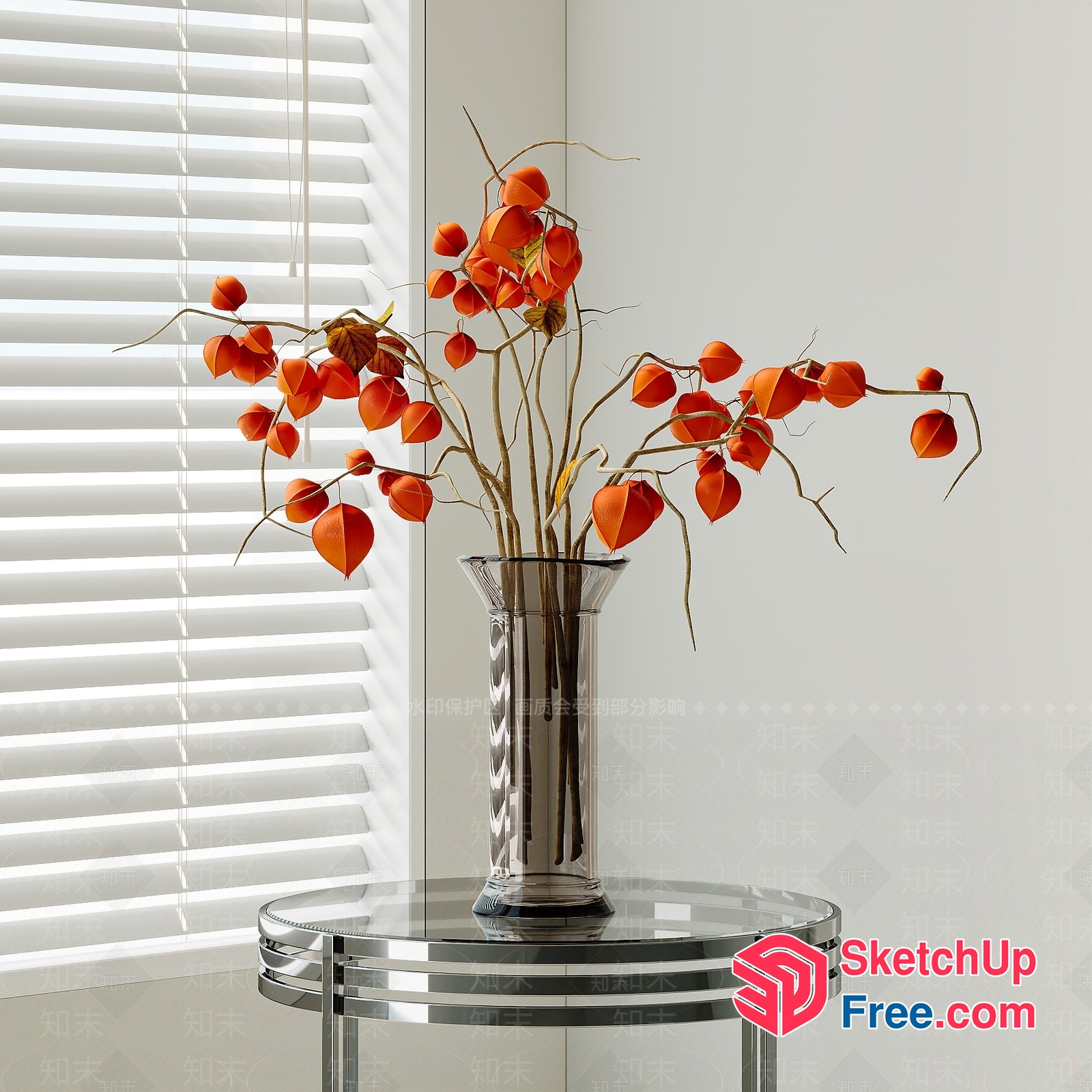 Elegant Glass Vase With Orange Flower Arrangement 3D SketchUp File