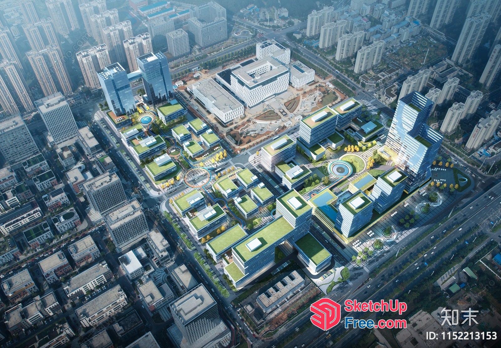 Futuristic Cityscape With Modern Buildings And Green Spaces 3D SketchUp File