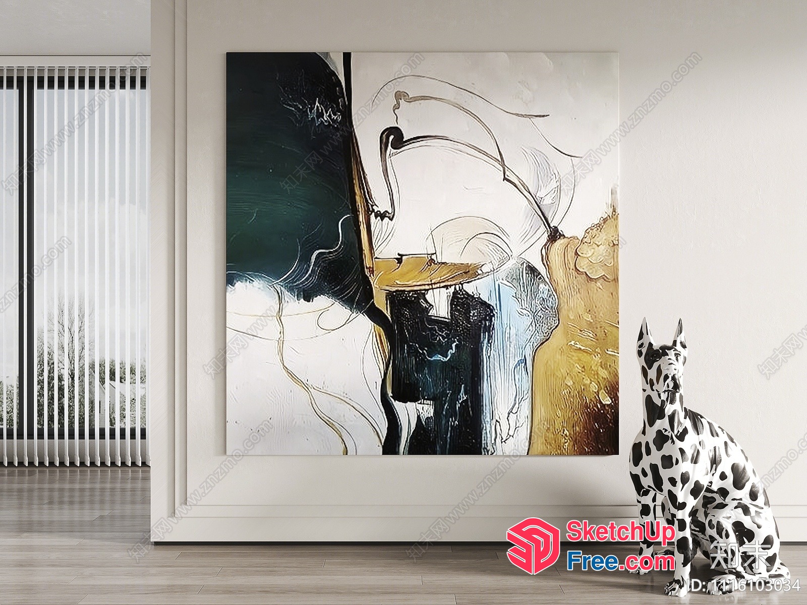Abstract Artwork In White, Black, And Gold 3D SketchUp File