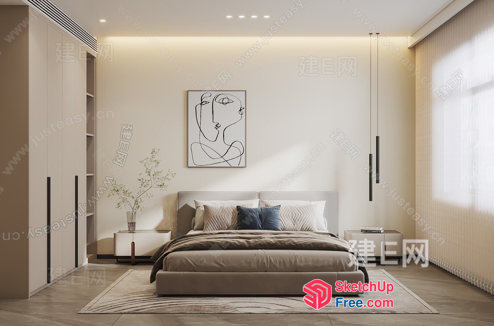 Minimalist Japanese Style Bedroom Interior 3D SketchUp File