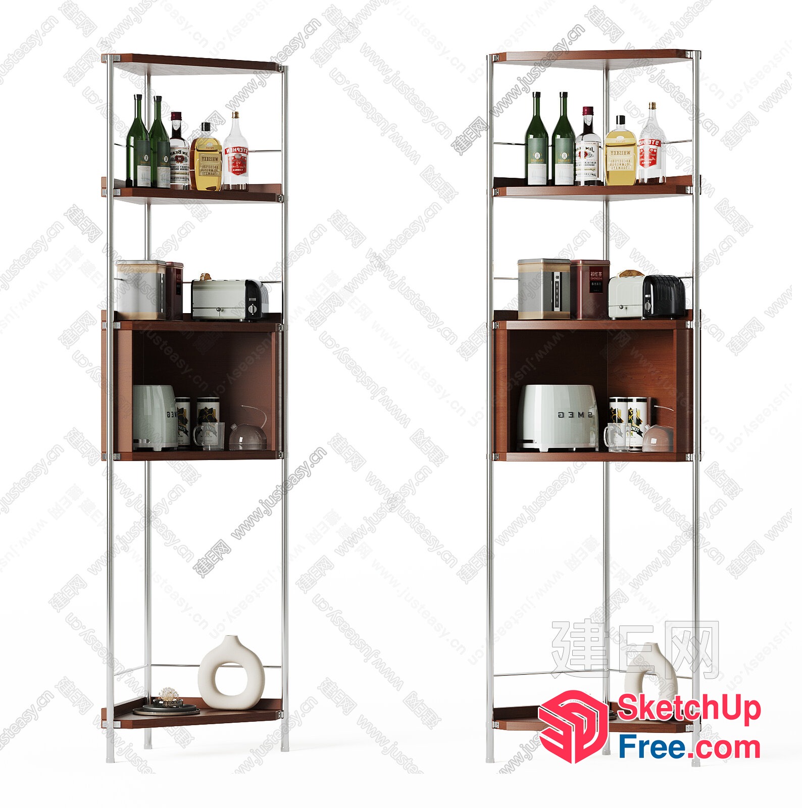 Modern Shelving Unit With Wine And Kitchen Accessories 3D SketchUp File