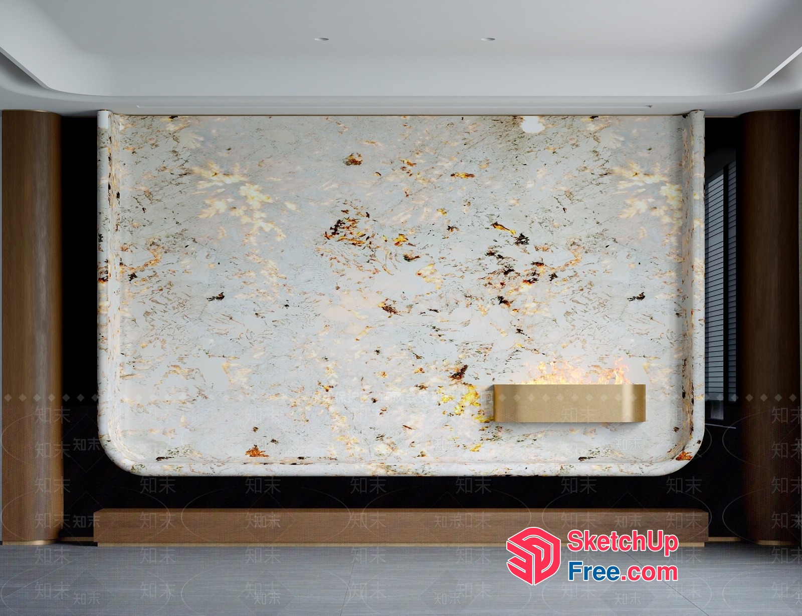Elegant Marble Wall With Gold Accents 3D SketchUp File