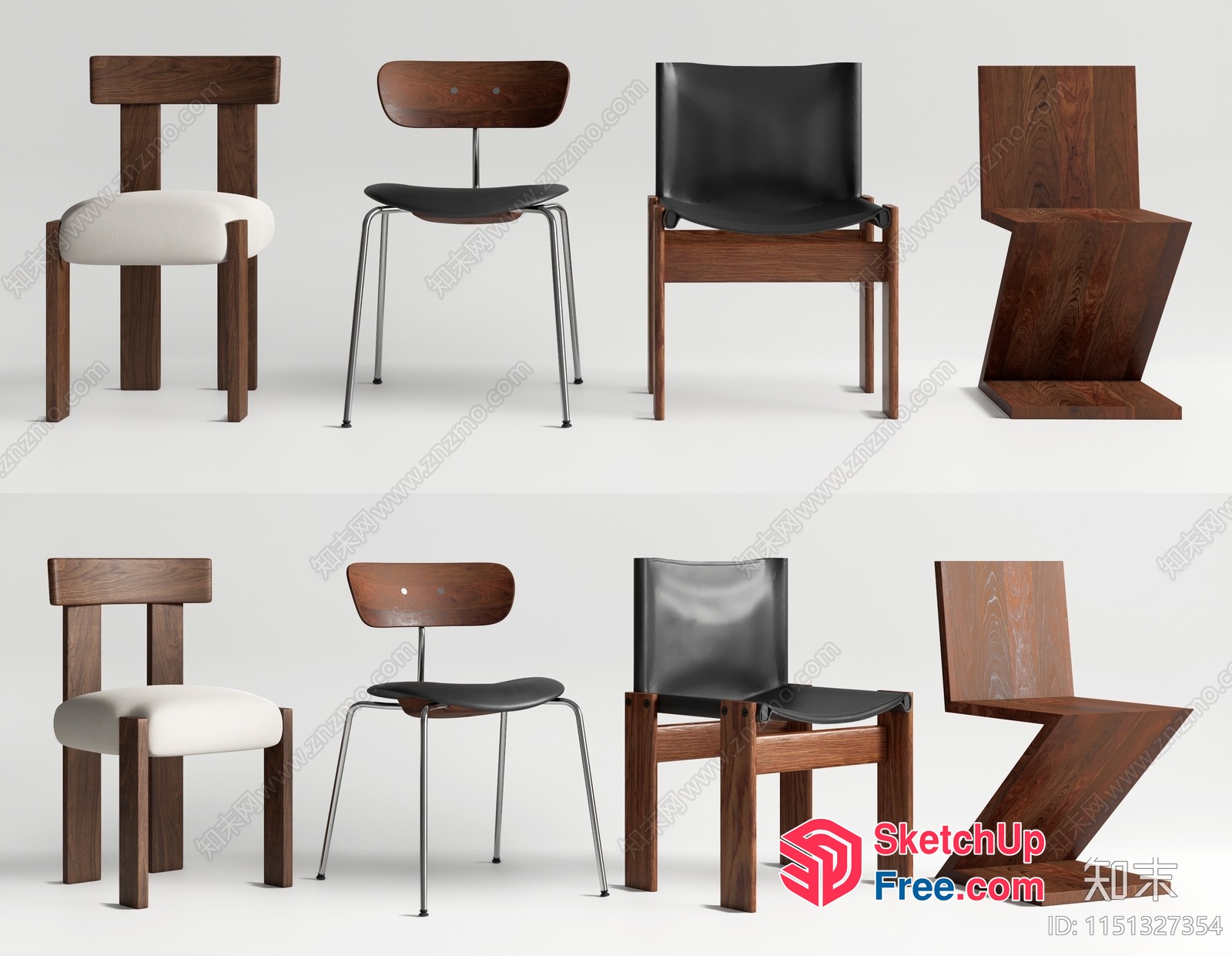 Wooden And Leather Chairs Collection 3D SketchUp File