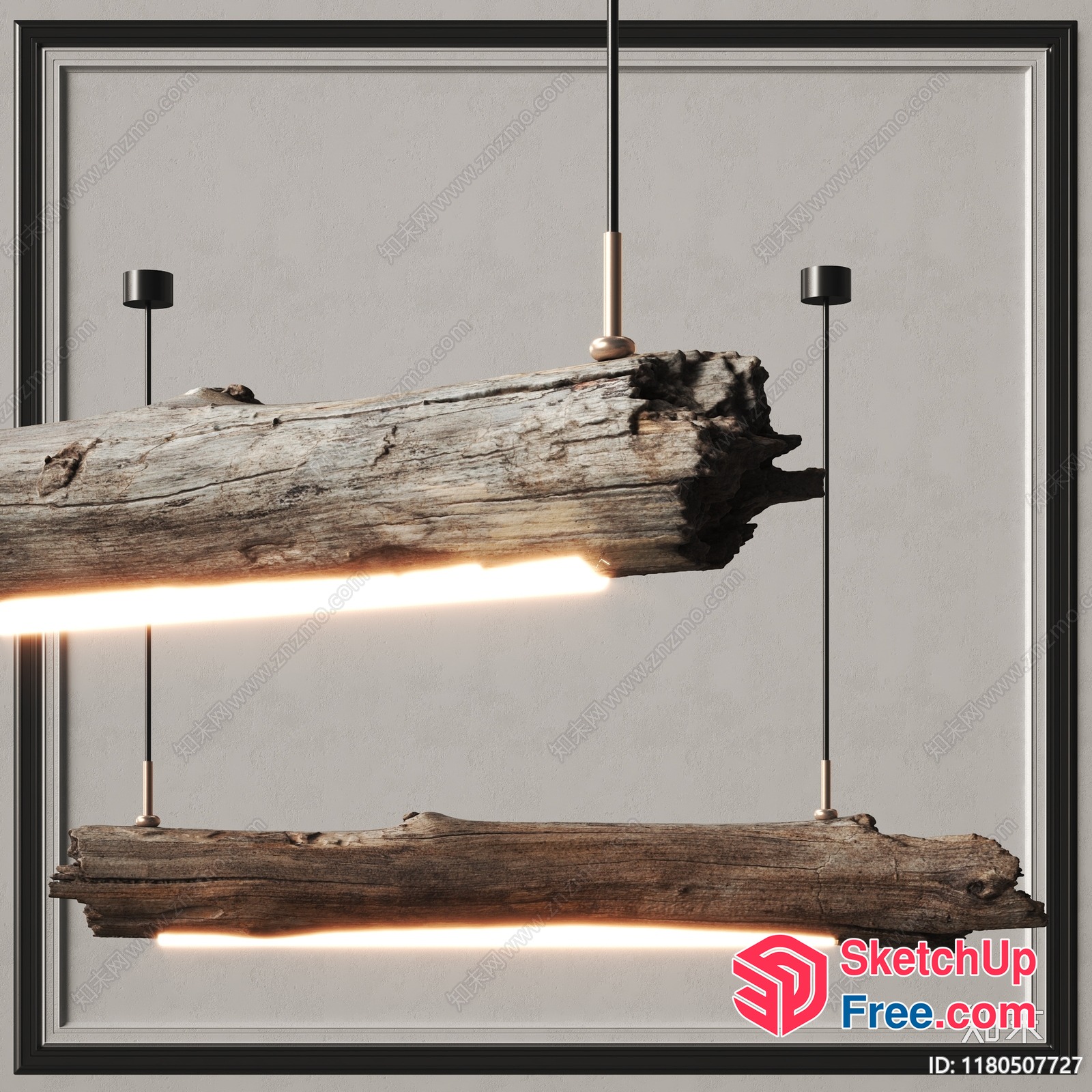 Wooden Log Light Fixture With Modern Led Lighting 3D SketchUp File