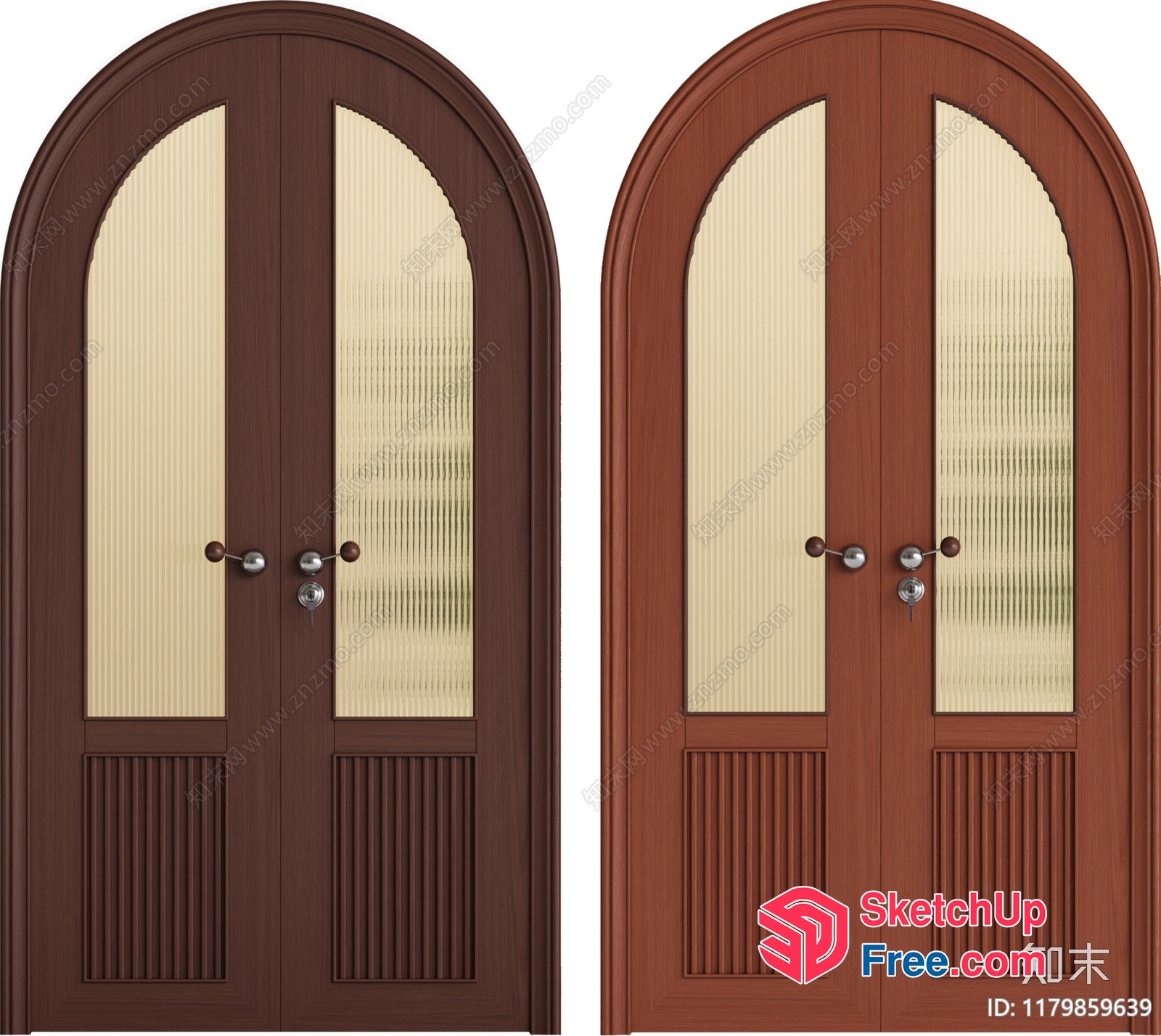 Pair Of Arched Doors With Glass Panels 3D SketchUp File