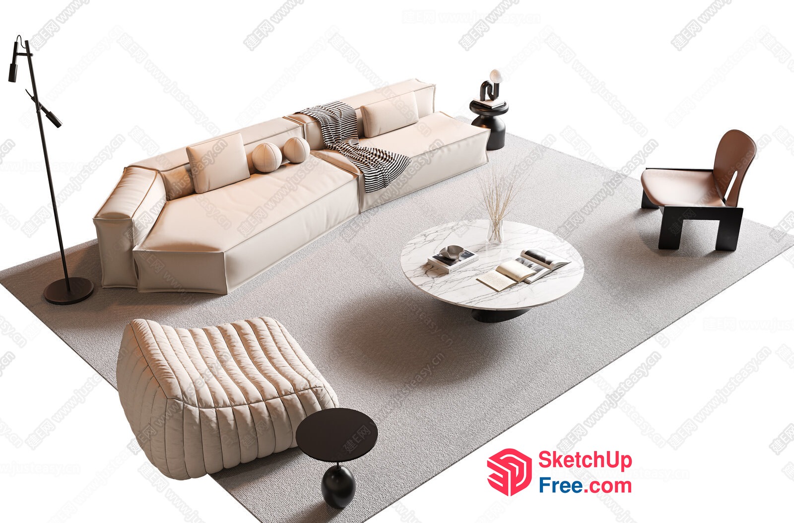 Modern Minimalist Living Room Furniture Set 3D SketchUp File