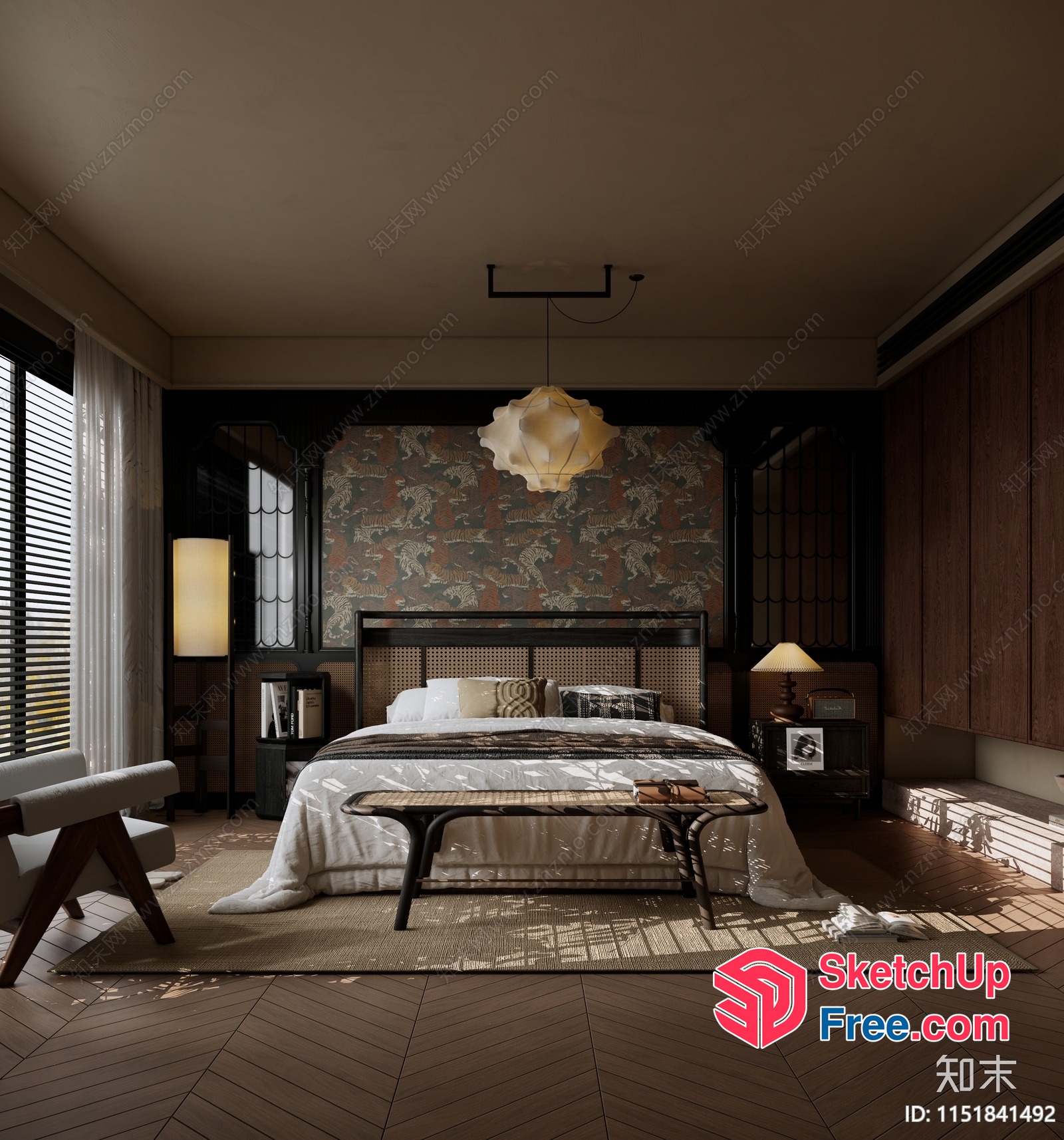 Cozy Japanese-Inspired Bedroom With Elegant Rattan Furniture 3D SketchUp File
