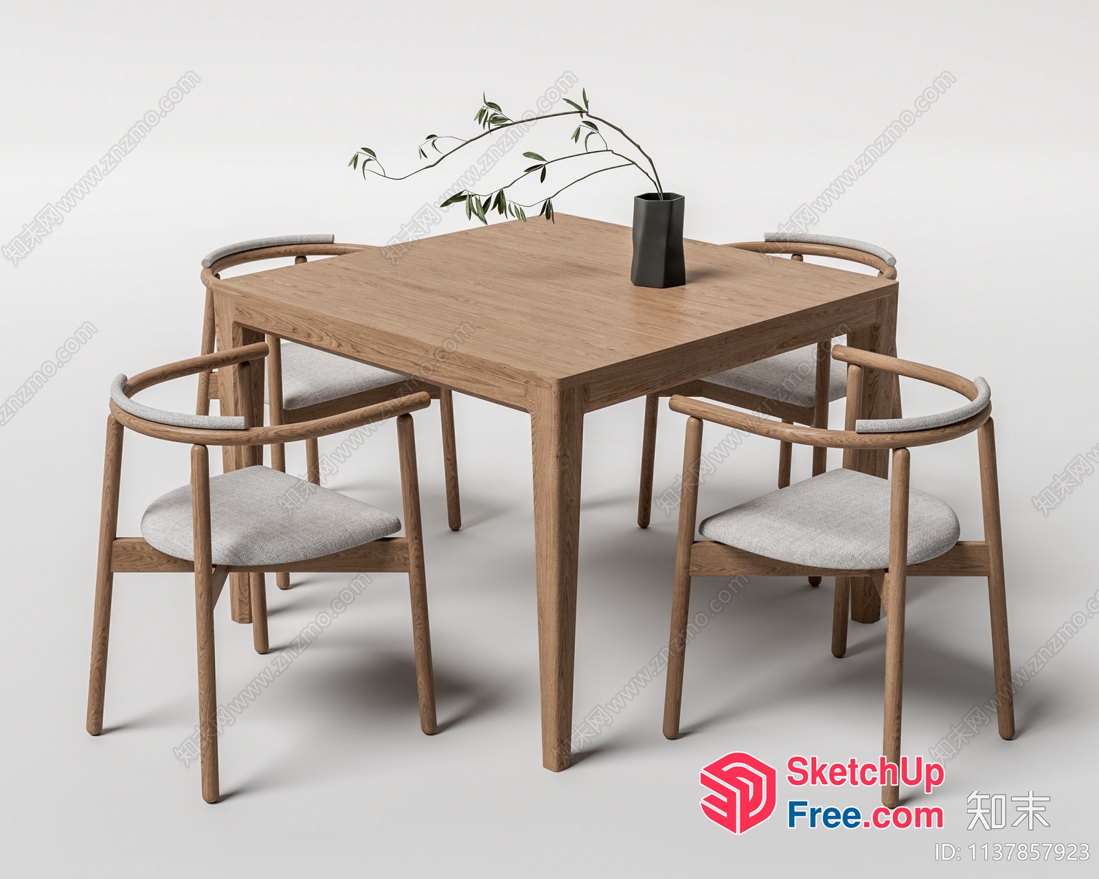 Minimalist Japanese Style Dining Table Set 3D SketchUp File
