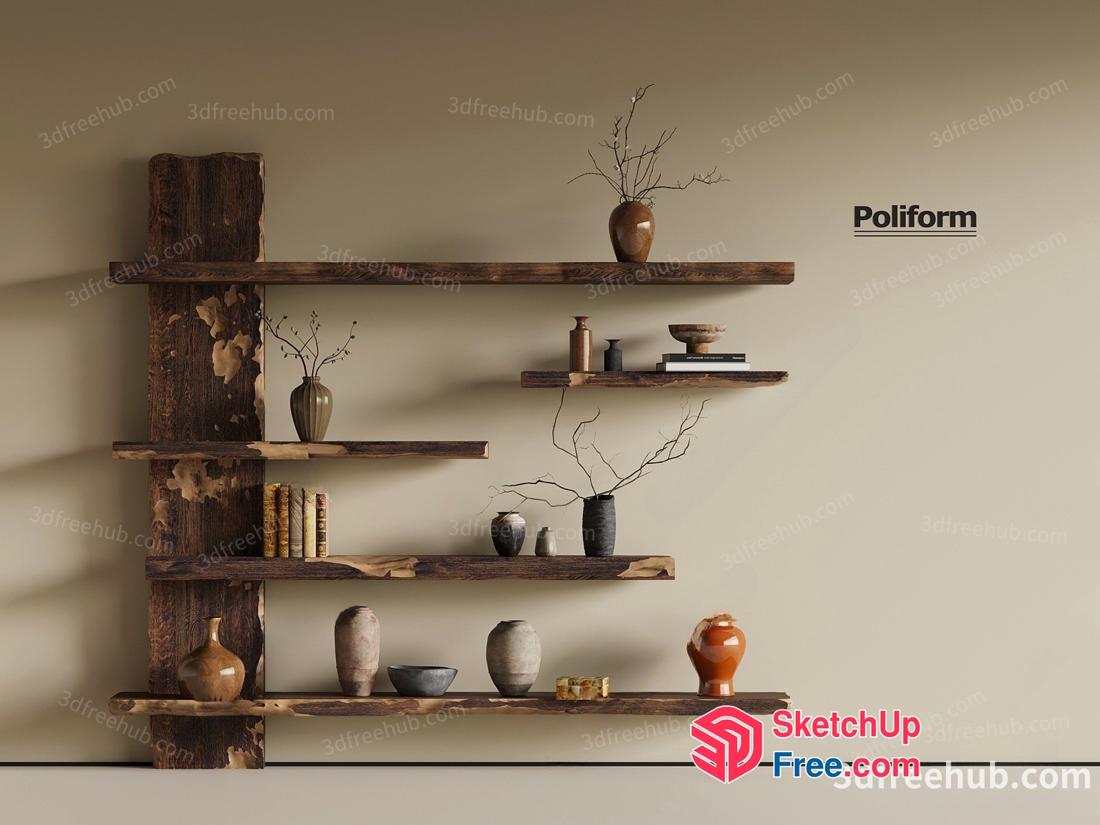 Poliform Decorative Shelf With Vases And Books 3D SketchUp File