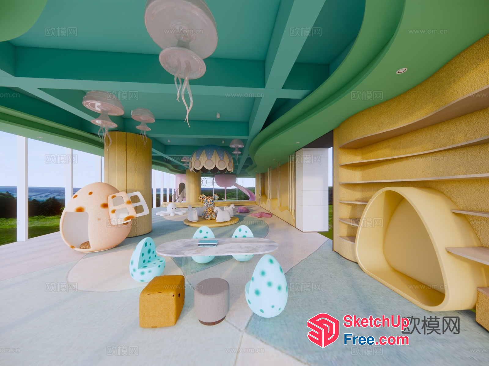 A Whimsical Ocean-Themed Playroom With Jellyfish Decorations 3D SketchUp File