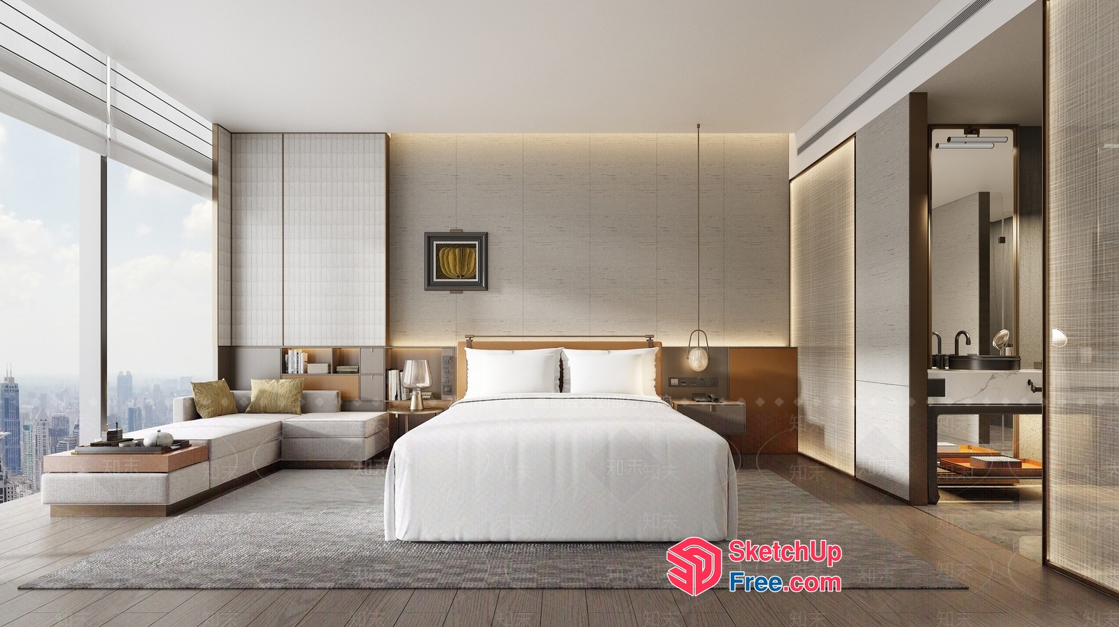 Modern Contemporary Bedroom With City View 3D SketchUp File