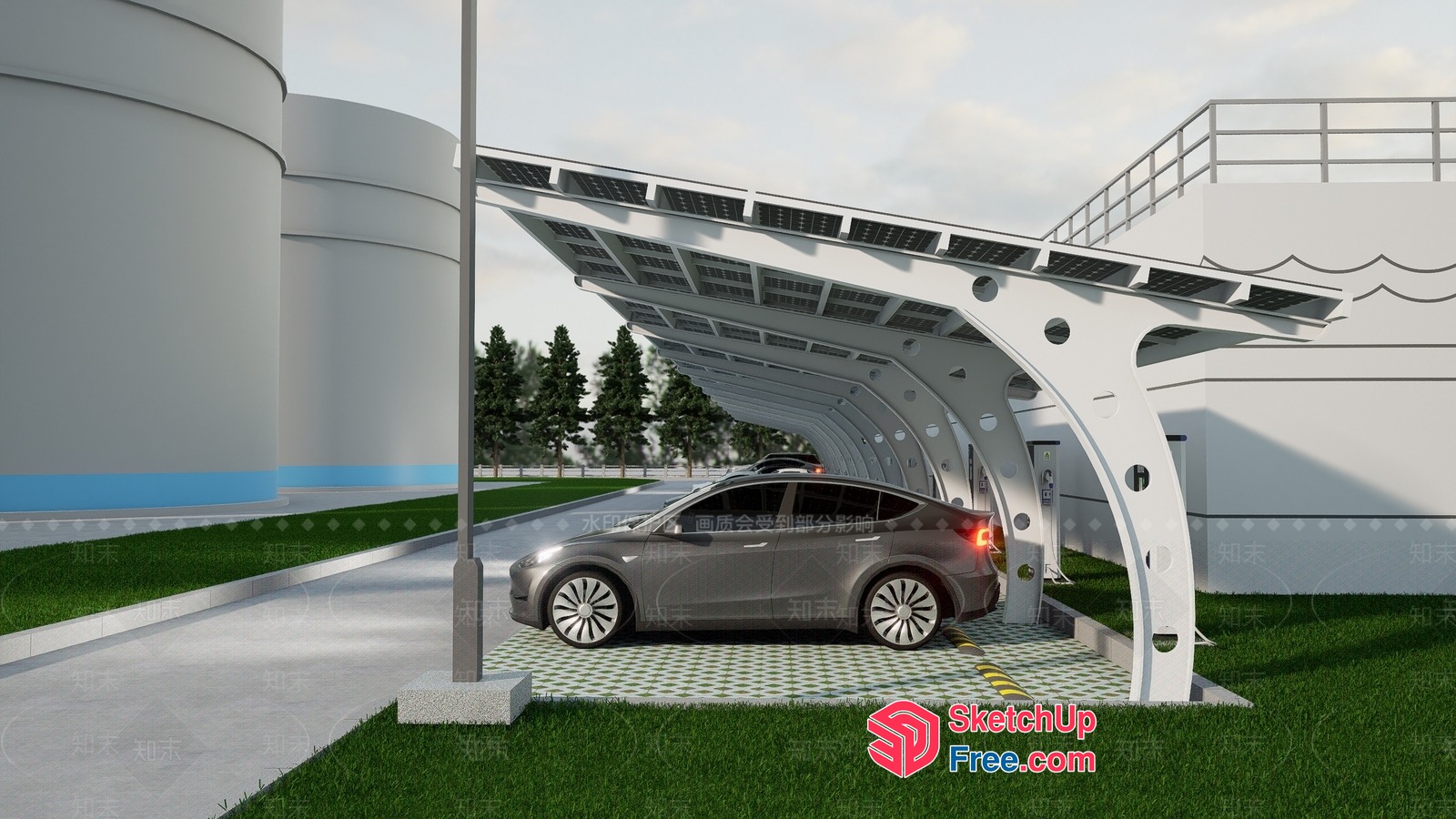 Solar-Powered Car Charging Station 3D SketchUp File