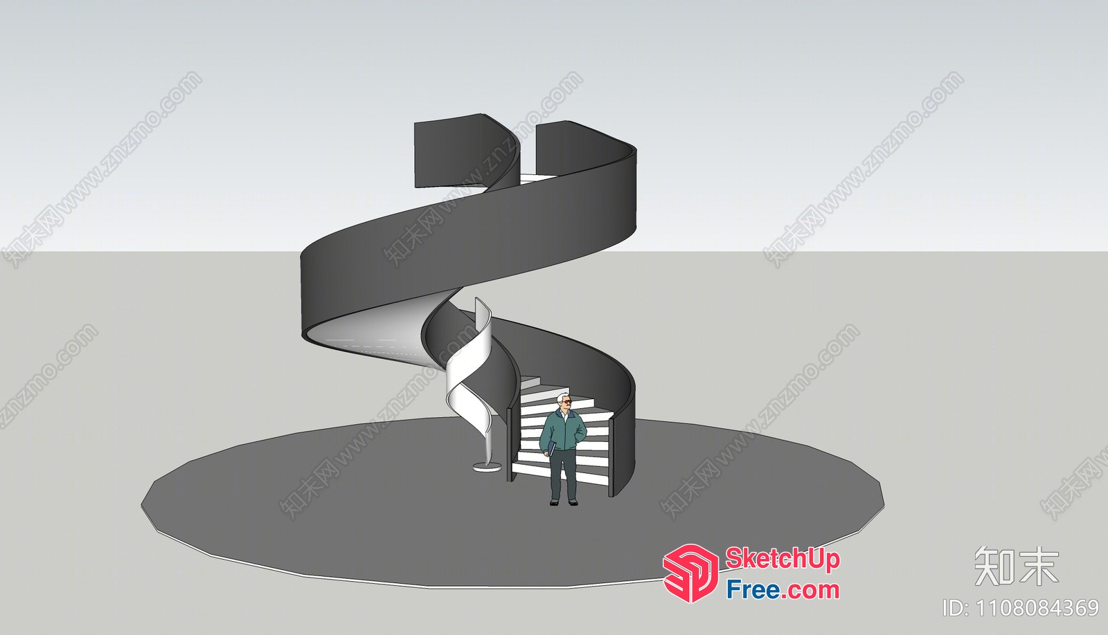 Spiral Staircase With A Man Standing At The Bottom 3D SketchUp File