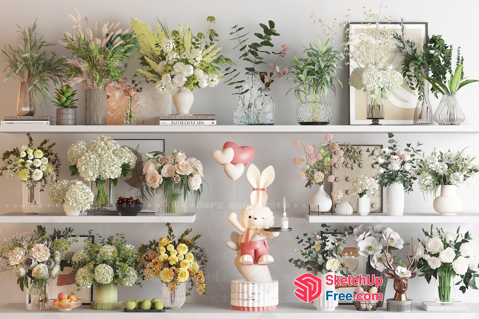 Elegant Floral Arrangements Adorn Shelving 3D SketchUp File
