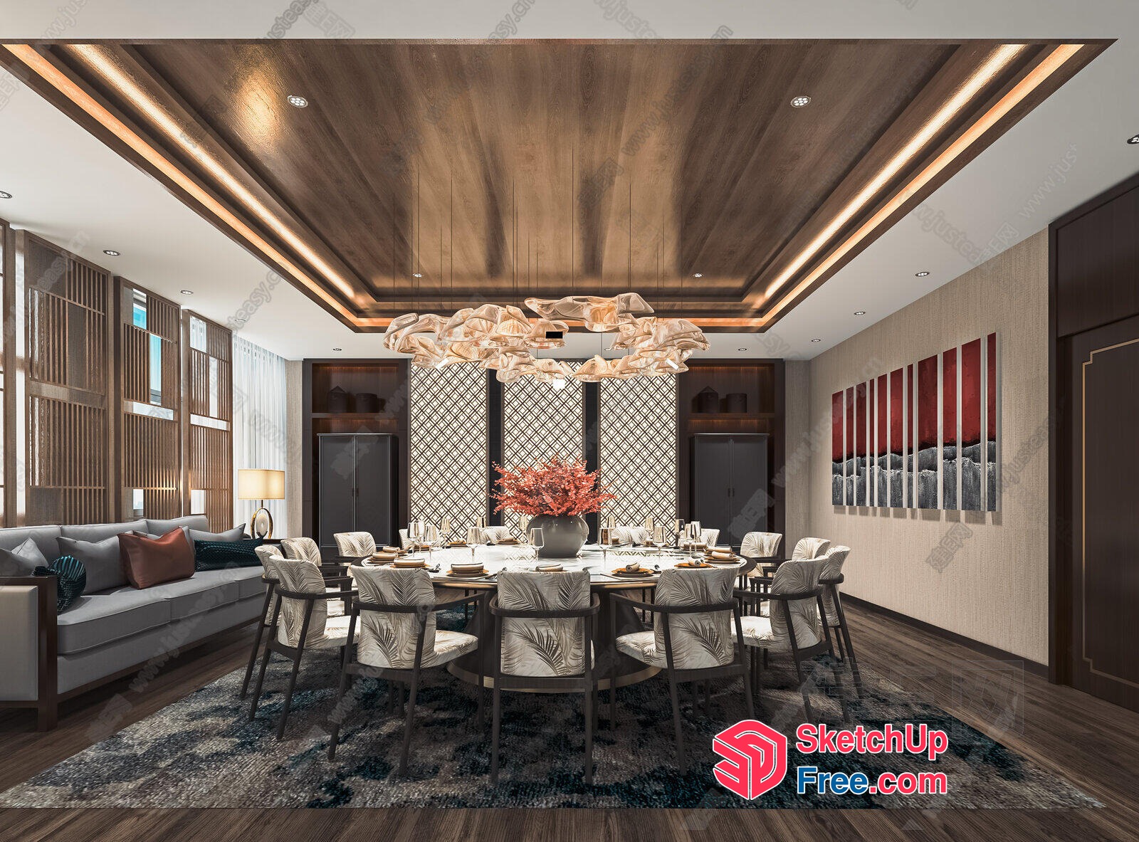 Modern Dining Room With Elegant Lighting 3D SketchUp File