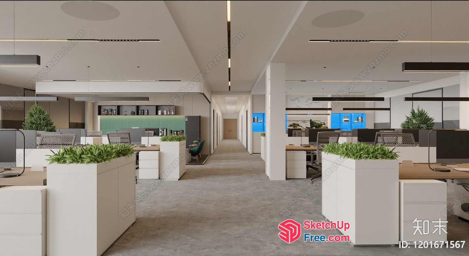 Modern Office Space With Sleek Furniture And Greenery 3D SketchUp File