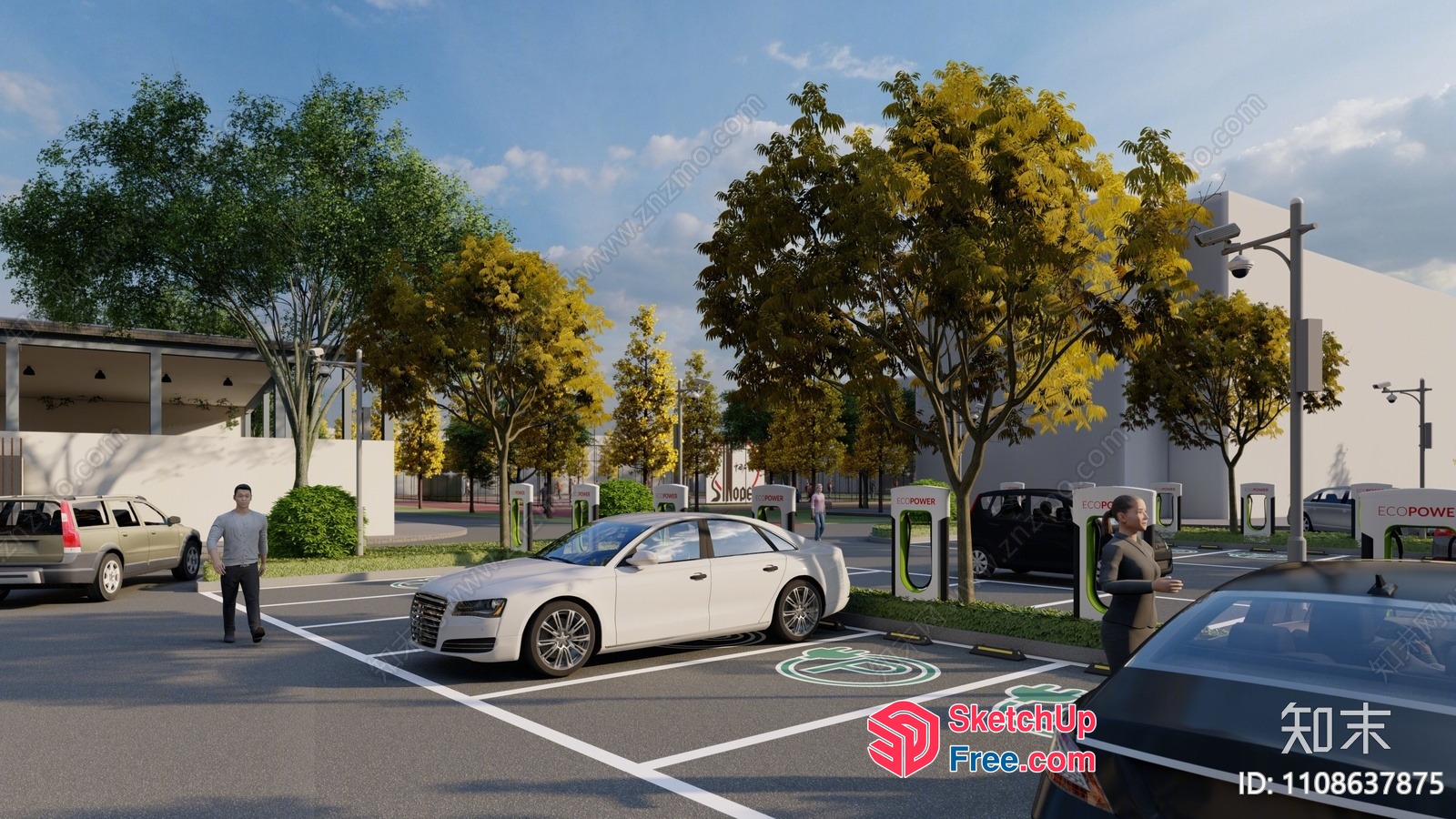 Electric Vehicle Charging Station With Modern Architecture 3D SketchUp File