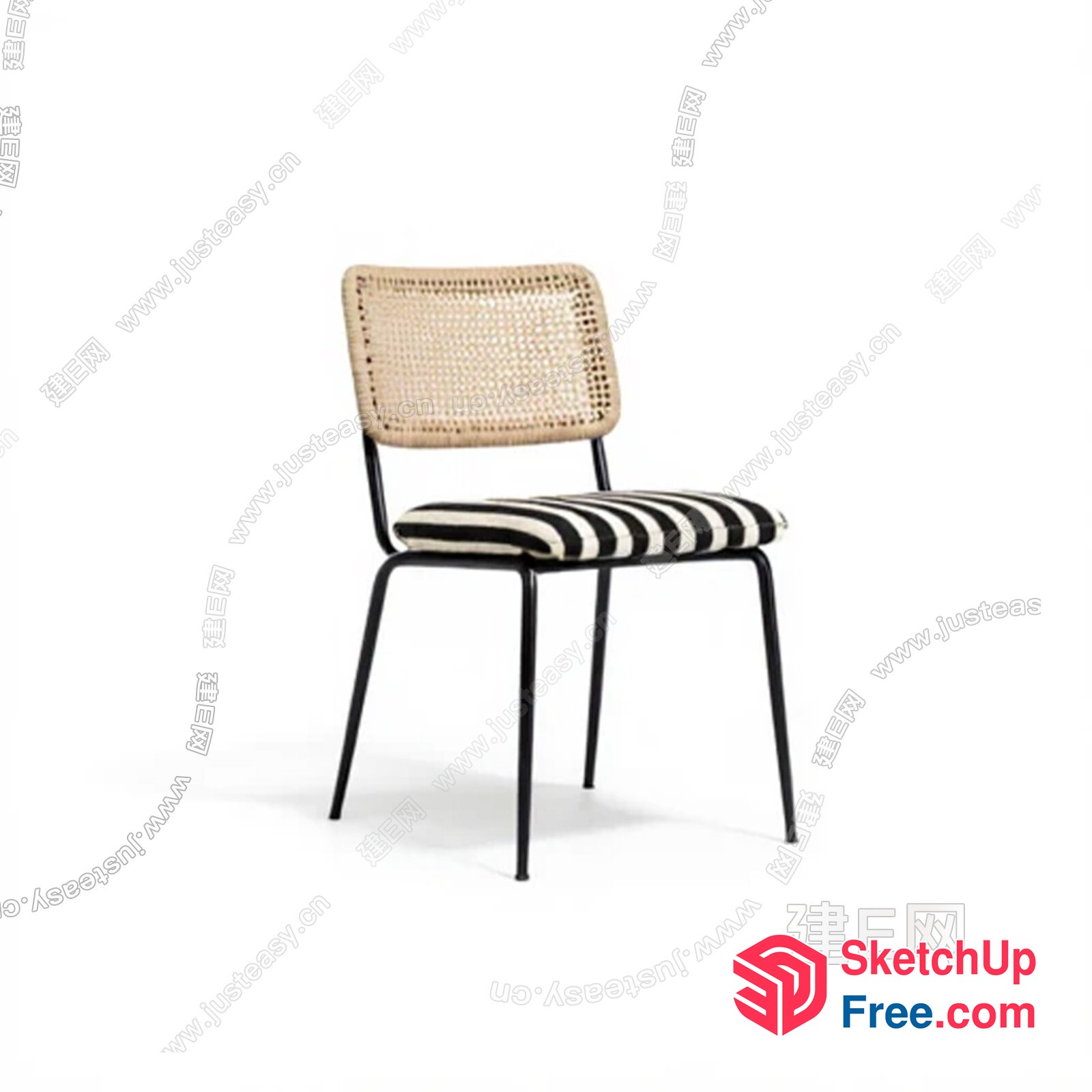 Modern Rattan Chair With Striped Cushion 3D SketchUp File