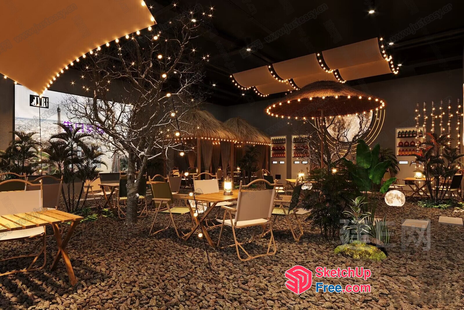 Cozy Outdoor Dining Area With Twinkling Lights And Natural Ambiance 3D SketchUp File