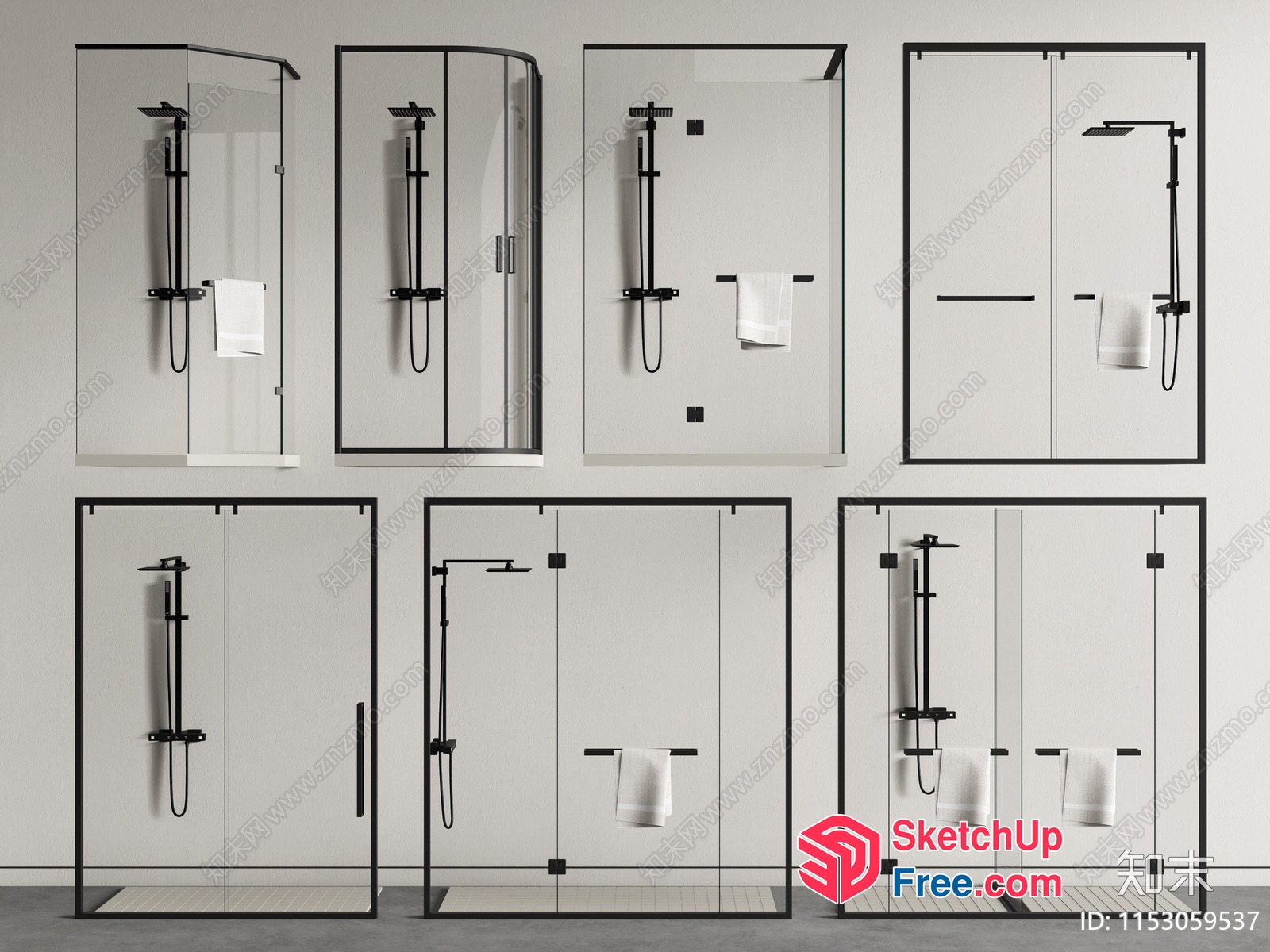 Modern Glass Shower Enclosures With Black Fixtures 3D SketchUp File