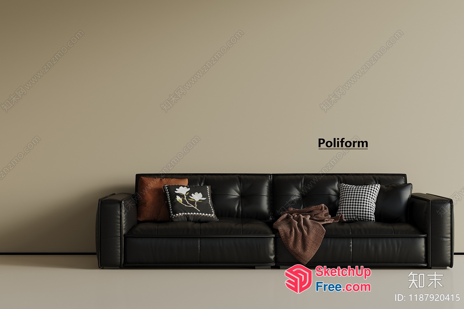 Poliform Sofa With Throw Blanket And Pillows 3D SketchUp File