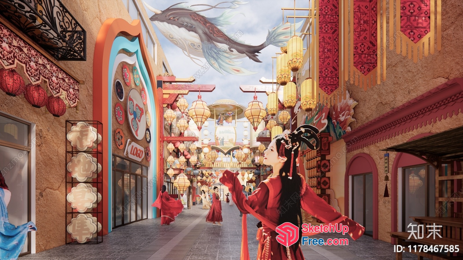Vibrant Asian Market Scene 3D SketchUp File