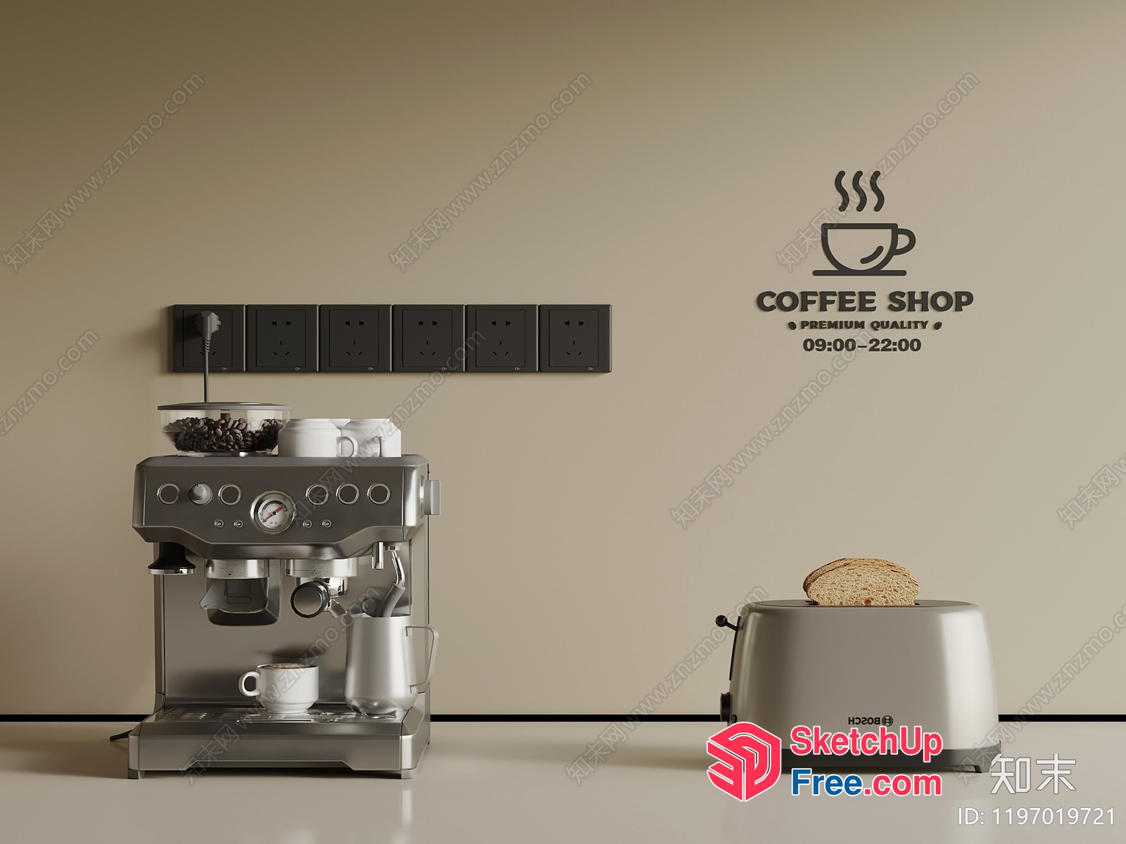 Coffee Shop Interior With Coffee Machine And Toaster 3D SketchUp File